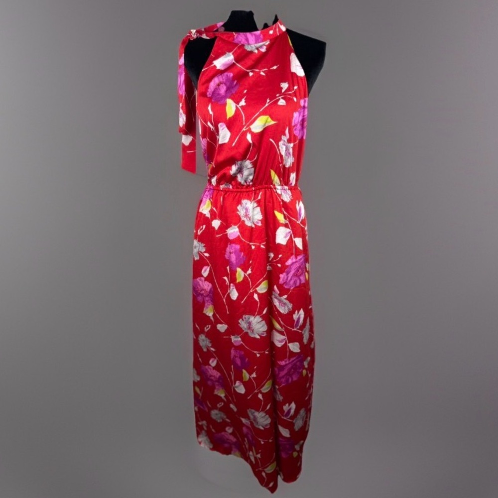 new Banana Republic XS small Red Floral Halter Tie-Neck Maxi Dress Boho